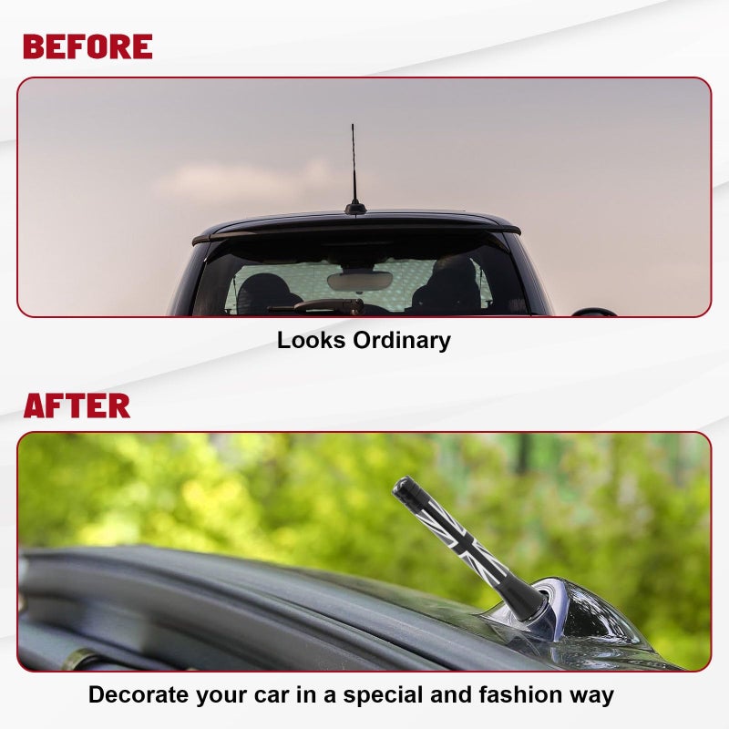 x xotic tech Car Short Antenna Union Jack Flag Theme Compatible with Mini Cooper All Models 3"(Black/Grey) - Image 5